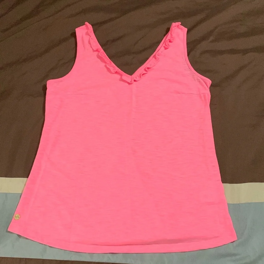 EUC Women’s size L Lilly Pulitzer pink ruffled tank top - Picture 1 of 6